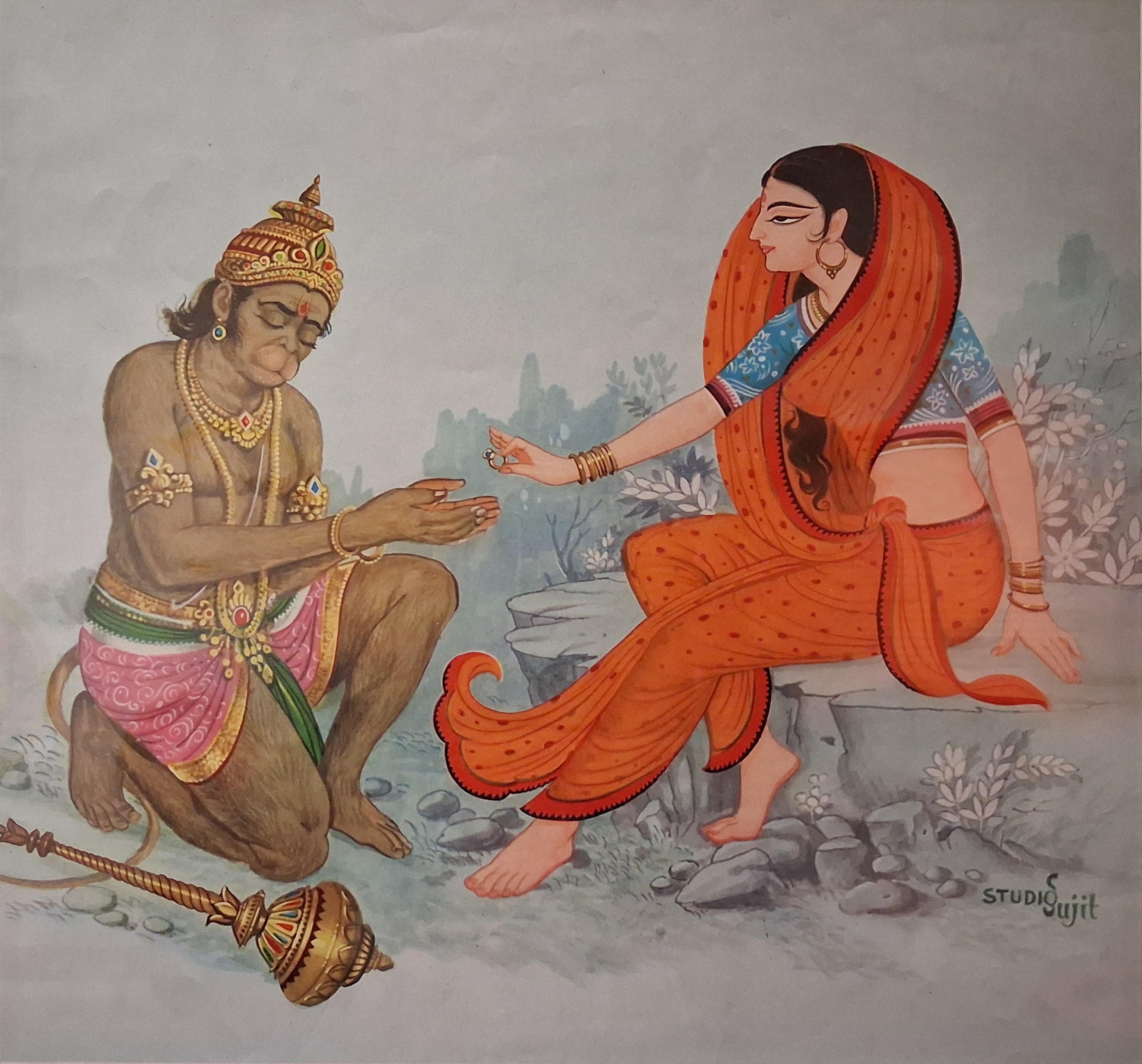 Hanuman ontvangt Sita’s haarjuweel, om aan Rama te geven. (RV-04-71)