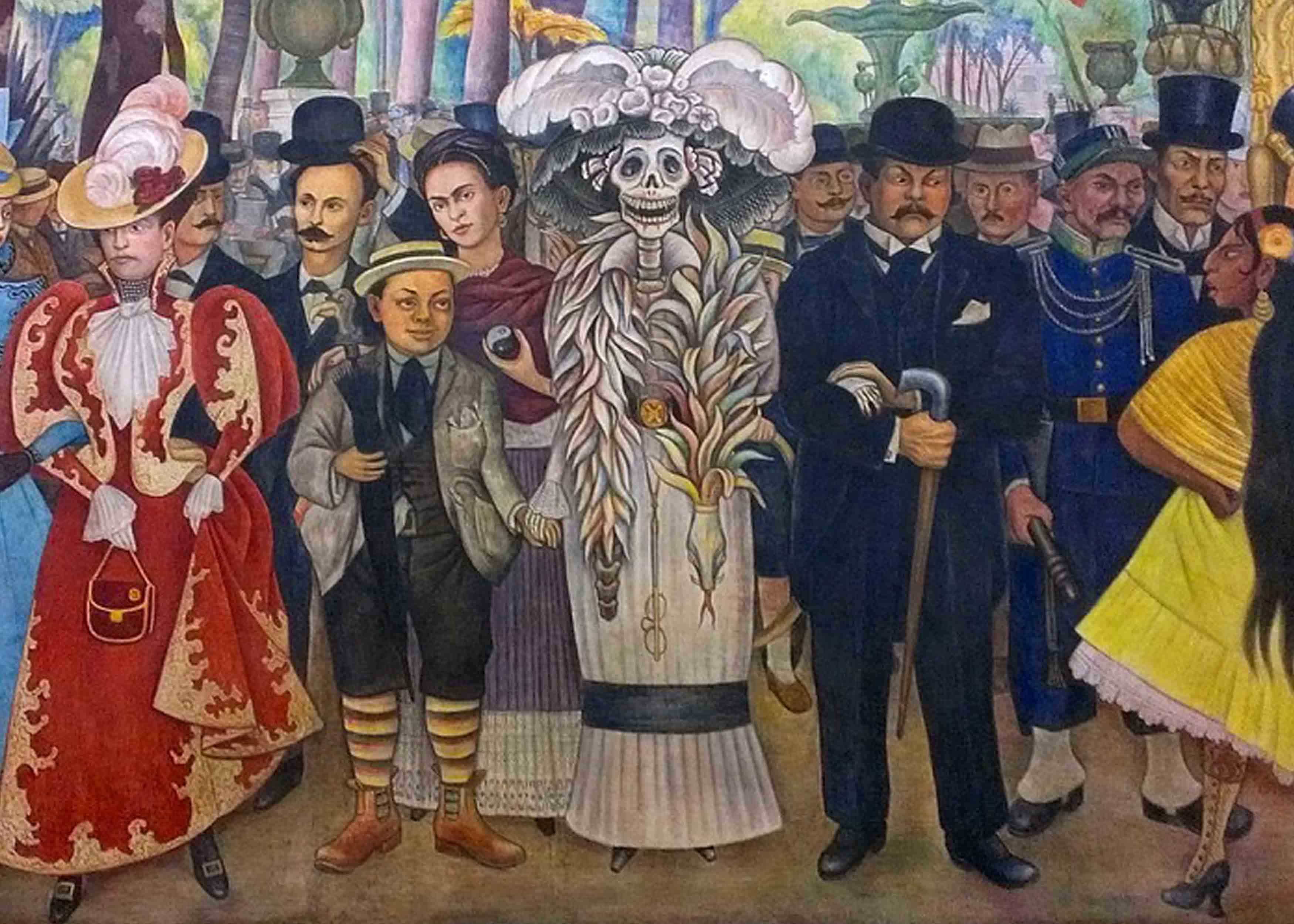 La Calevera Catrina, Hotel del Prado, Detailshot muurschildering Diego Rivera