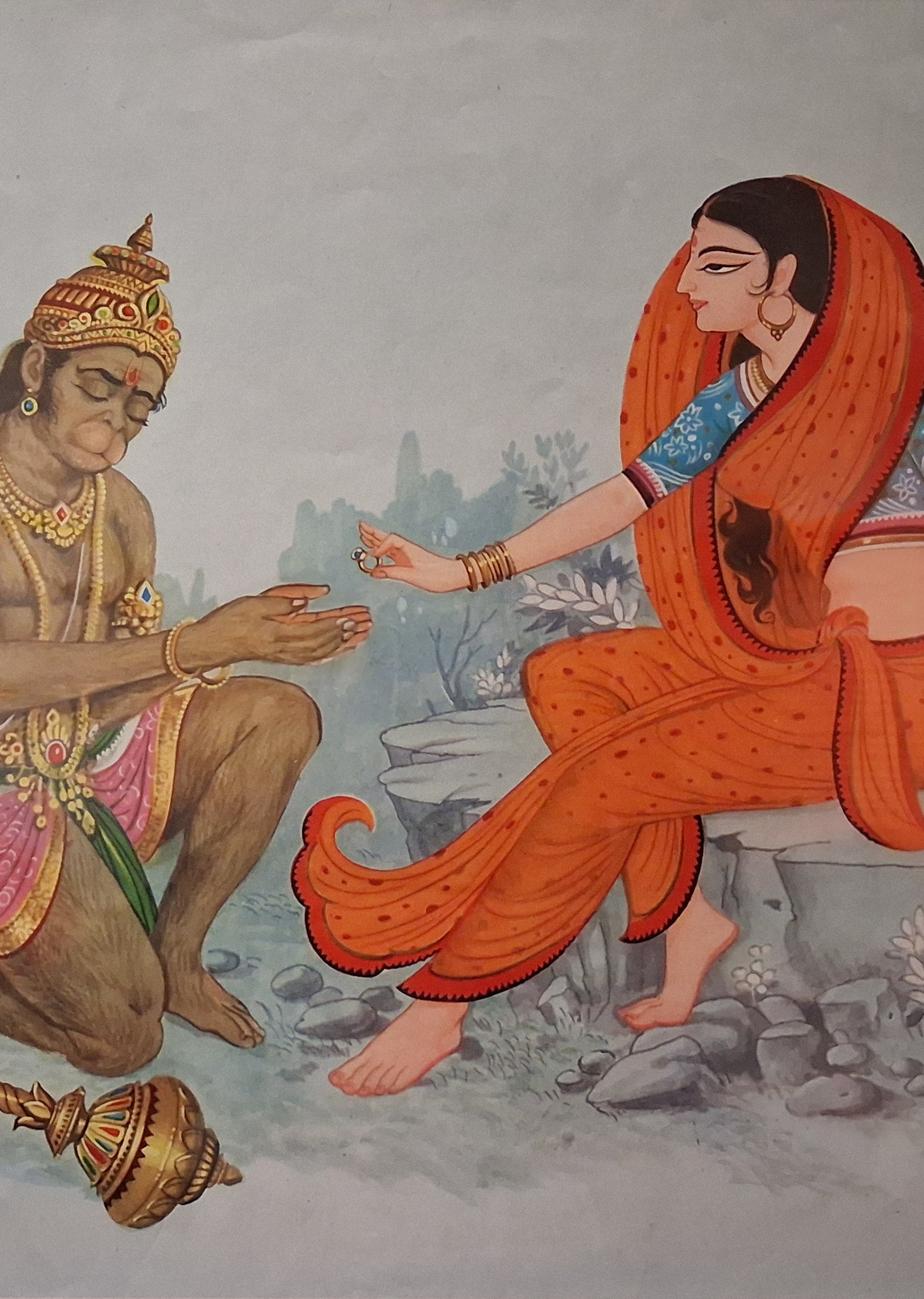 Een poster waarop te zien is dat Hanuman en Sita in zijn hart wonen. (7158-408)