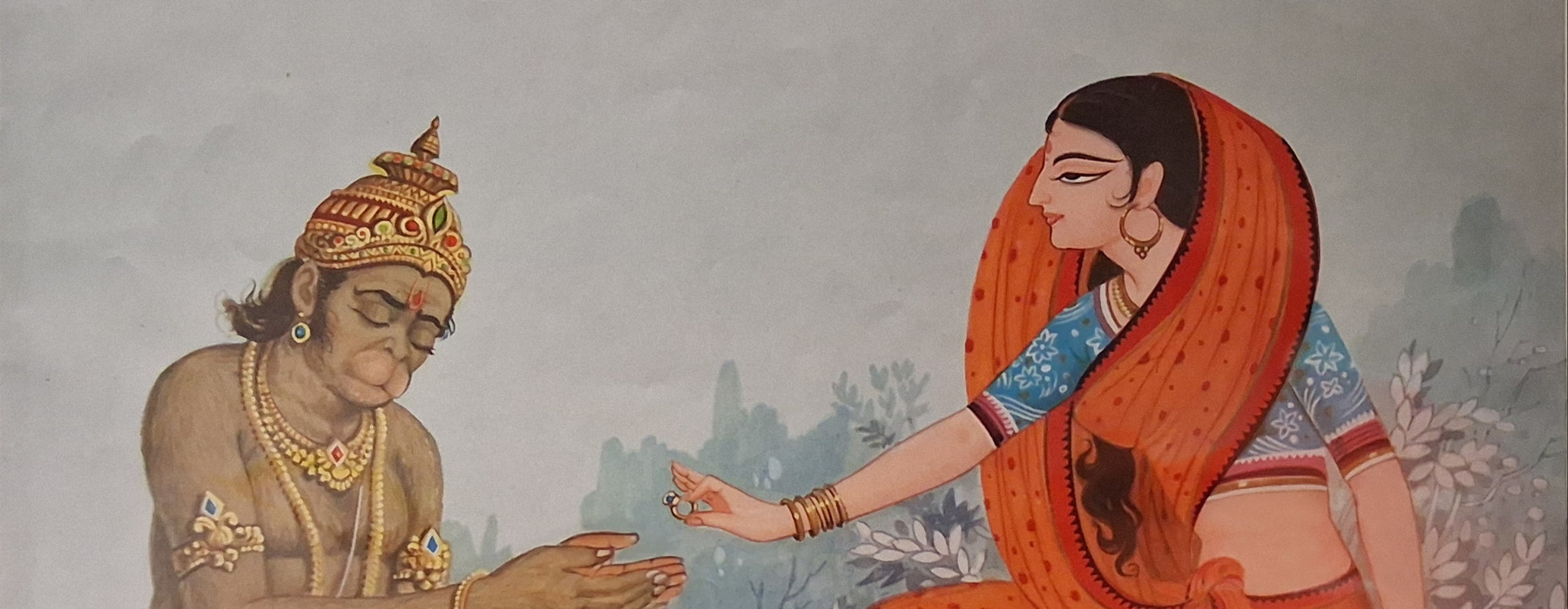 Een poster waarop te zien is dat Hanuman en Sita in zijn hart wonen. (7158-408) 