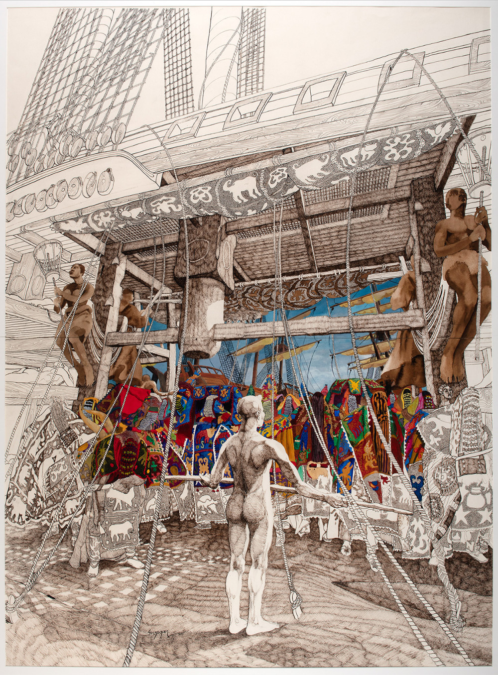 Julian Sinzogan, Gates of Return II, 2009. Gemengde techniek op papier, 182 × 143 × 6,8 cm.