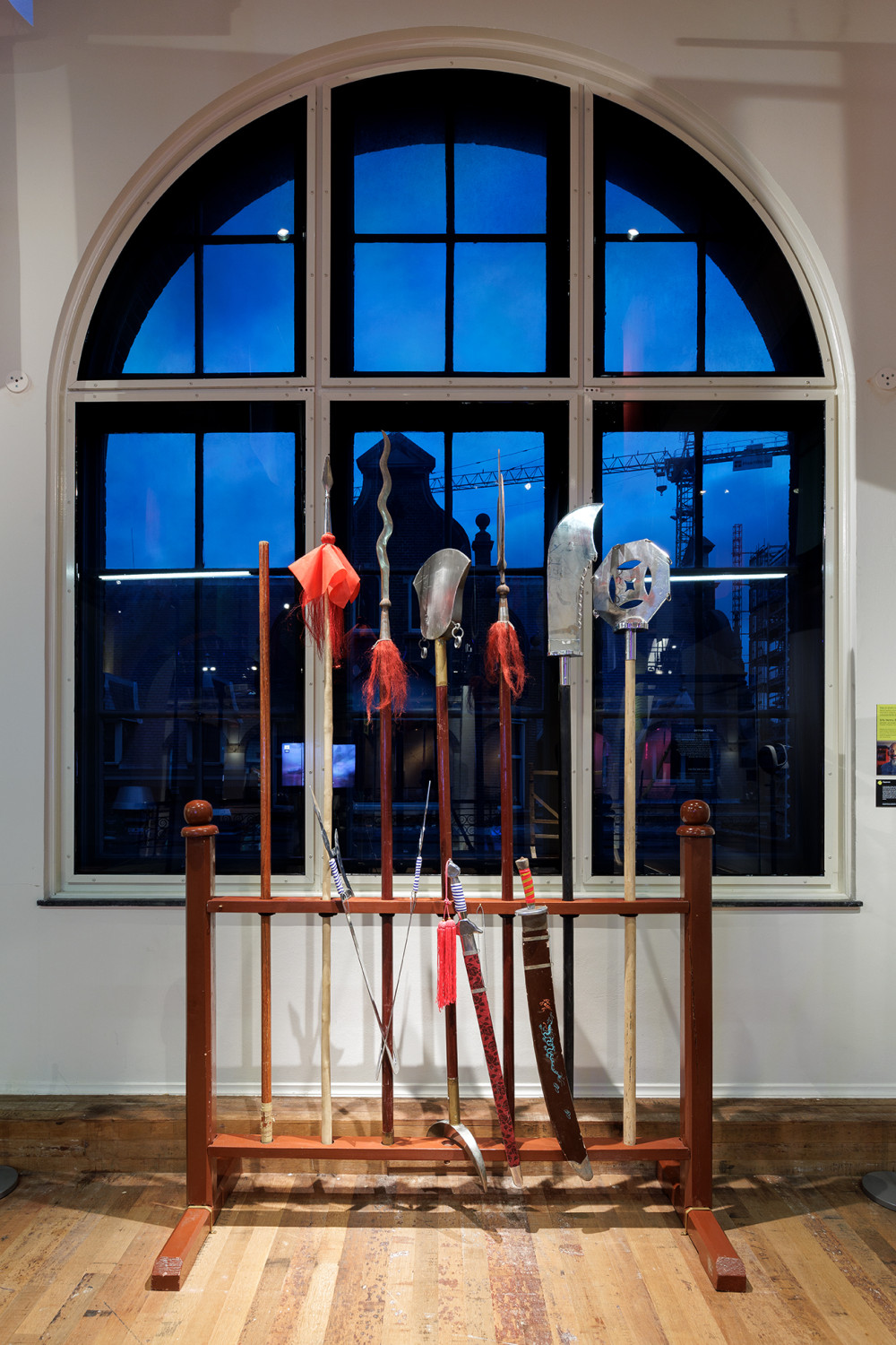 Wushu / Kung fu weapons rack. Photo Aad Hoogendoorn. 