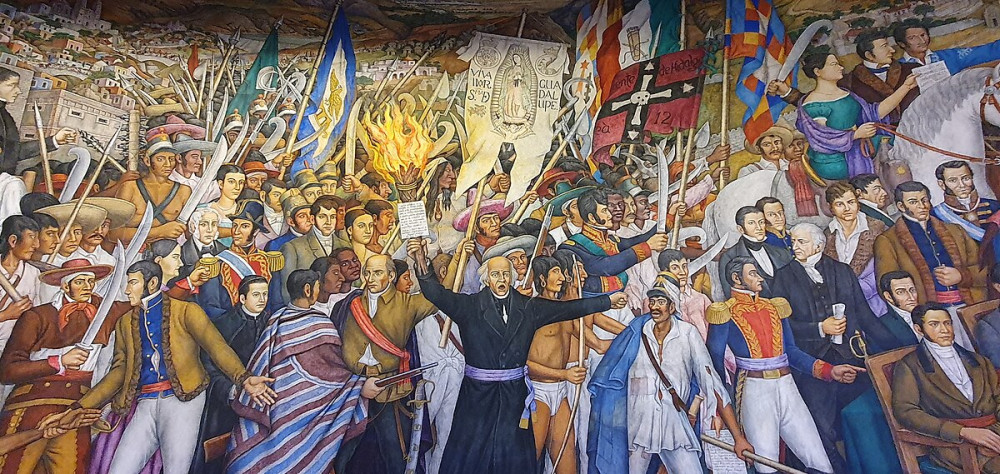 Retabel van de Onafhankelijkheid, in het Nationaal Historisch Museum, Mexico, 1960-1961. Deze muurschildering van Juan O'Gorman geeft de geschiedenis van de Mexicaanse Onafhankelijkheidsoorlog weer.