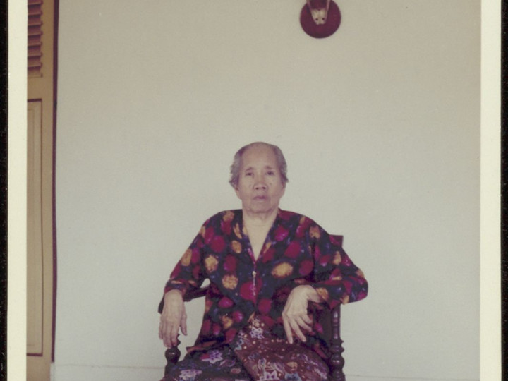 Oma Han Tek Nio in een donkergekleurde kebaya, Java, 1850-1950. (7292-101) 