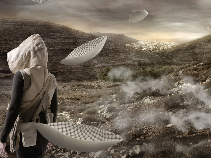 Still from In the Future They Ate from the Finest Porcelain, Larissa Sansour and Søren Lind, 2016